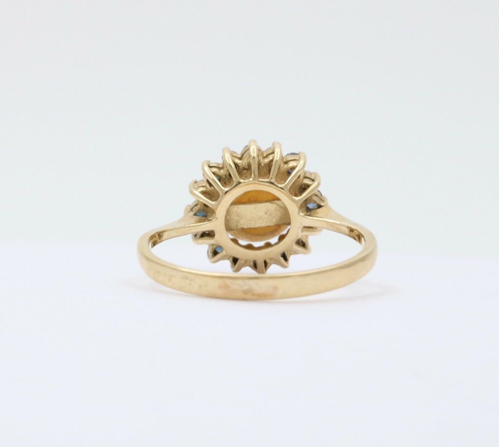 Vintage Pearl Sapphires Diamonds Cluster 14K Yellow Gold Ring