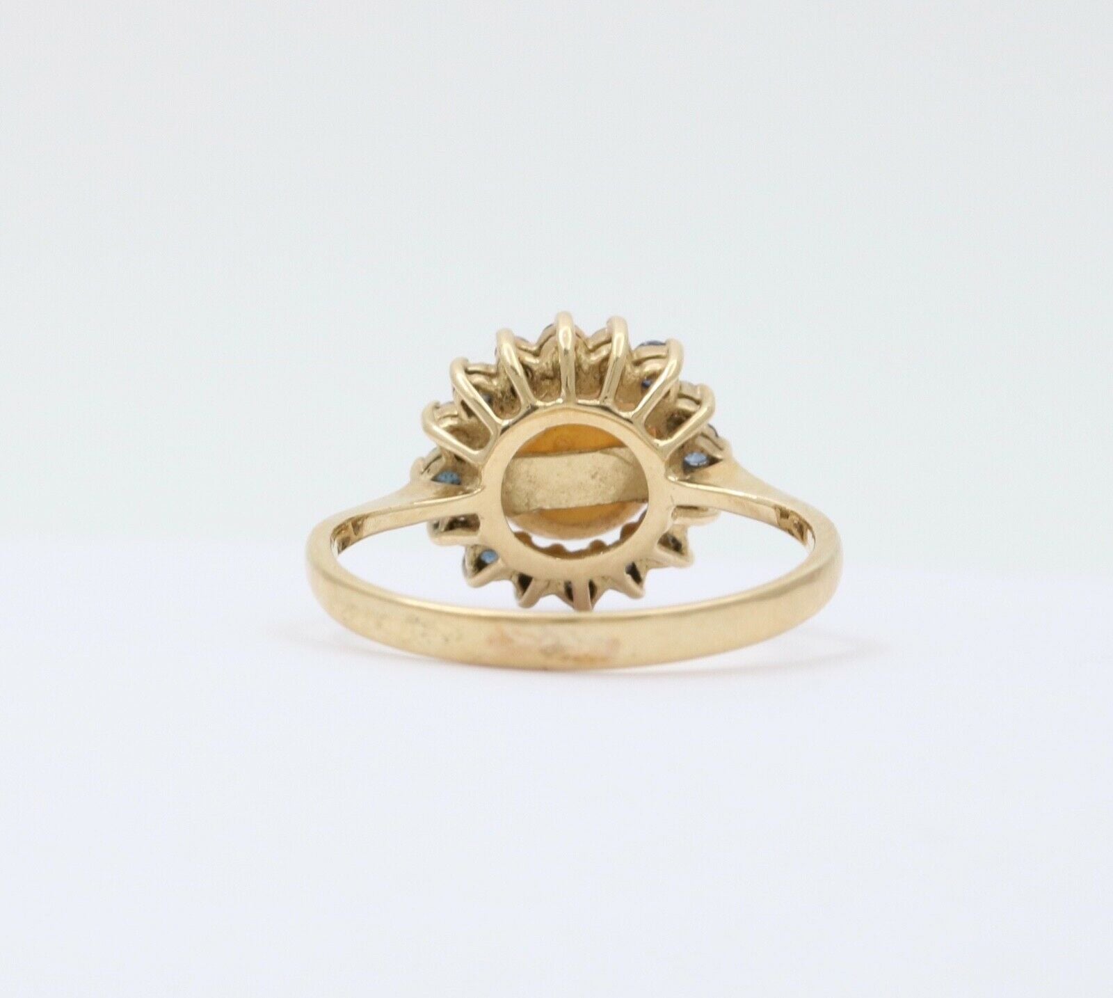 Vintage Pearl Sapphires Diamonds Cluster 14K Yellow Gold Ring