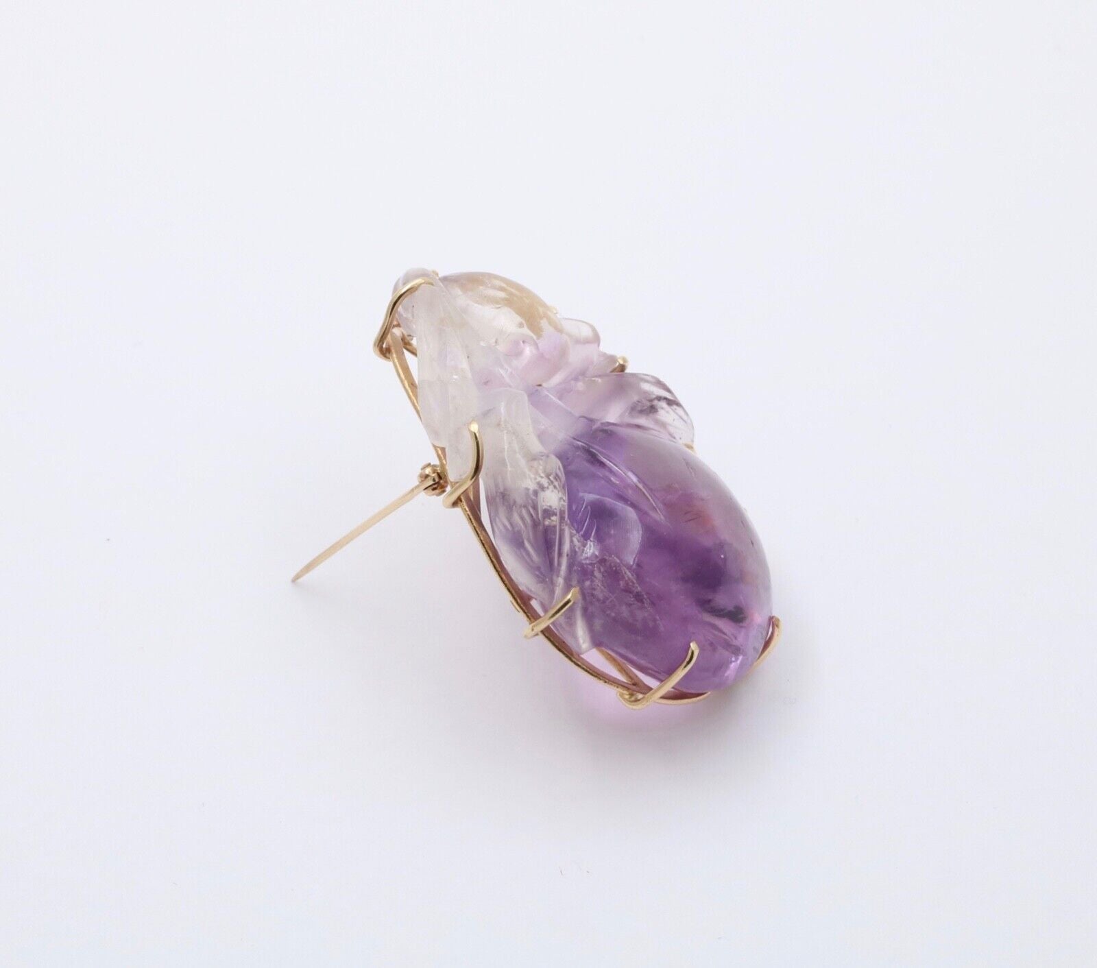 Victorian Blended Color Hand Carved Amethyst Brooch Pin