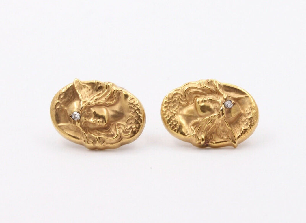 Victorian Mens 10K Yellow Gold Old European Diamonds Cufflinks