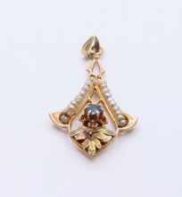 Load image into Gallery viewer, Victorian 10 Rose Gold Blue Sapphire Seed Pearls Pendant
