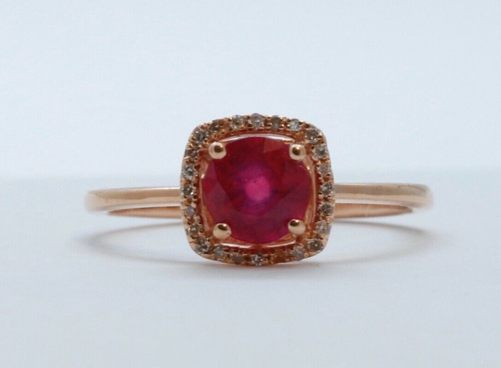 Lovely Ruby Diamonds 14K Rose Gold Halo Cocktail Ring