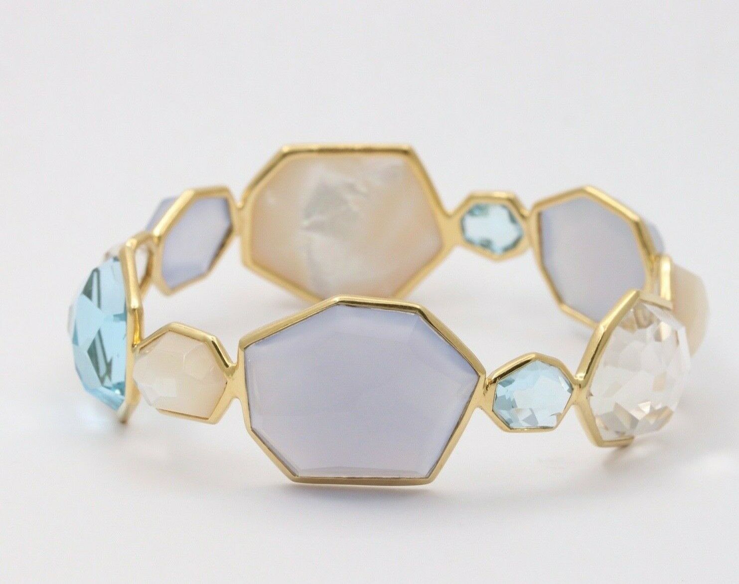 Ippolita 18K Rock Candy Collection Chalcedony, Blue Topaz,Mother of Pearl Bangle
