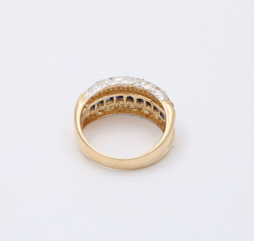 Vintage Diamonds Blue Sapphires Yellow White Gold Ring