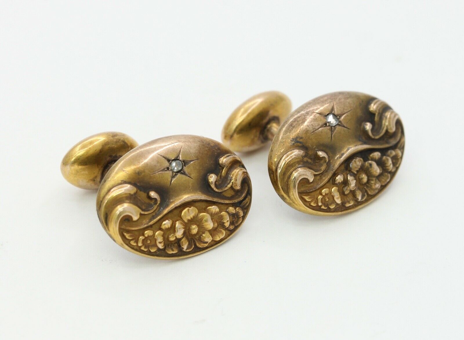Art Nouveau Men's Cufflinks Diamonds 10K Yellow Gold