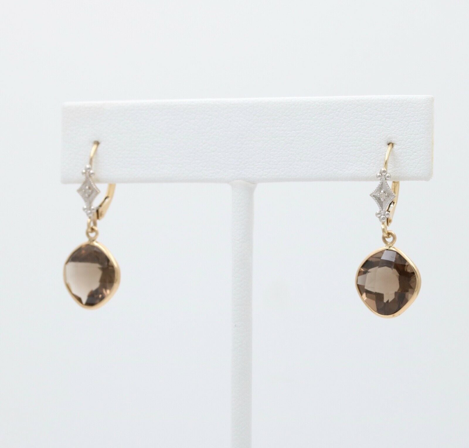 Minimalist Smoky Quartz 14K Yellow Gold Dangling Earrings.