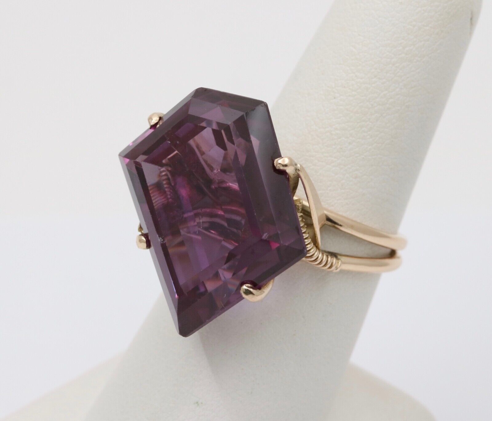 Vintage 14K White Gold Special Cut Amethyst Ring, Statement Ring.