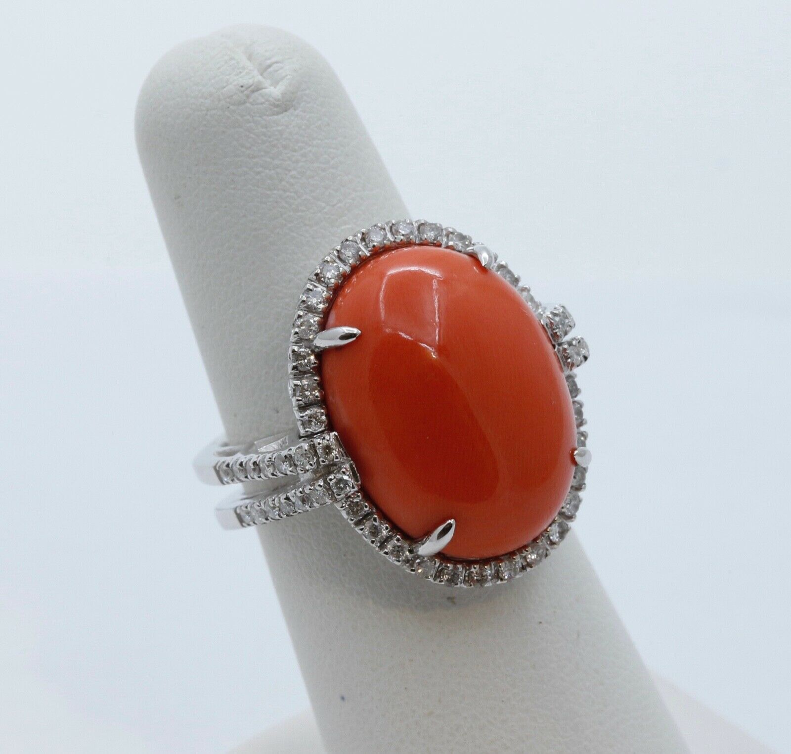 Vintage Coral Diamonds 18K White Gold Ring