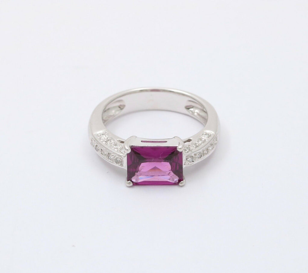 Vintage Amethyst Diamonds 18K White Gold Ring