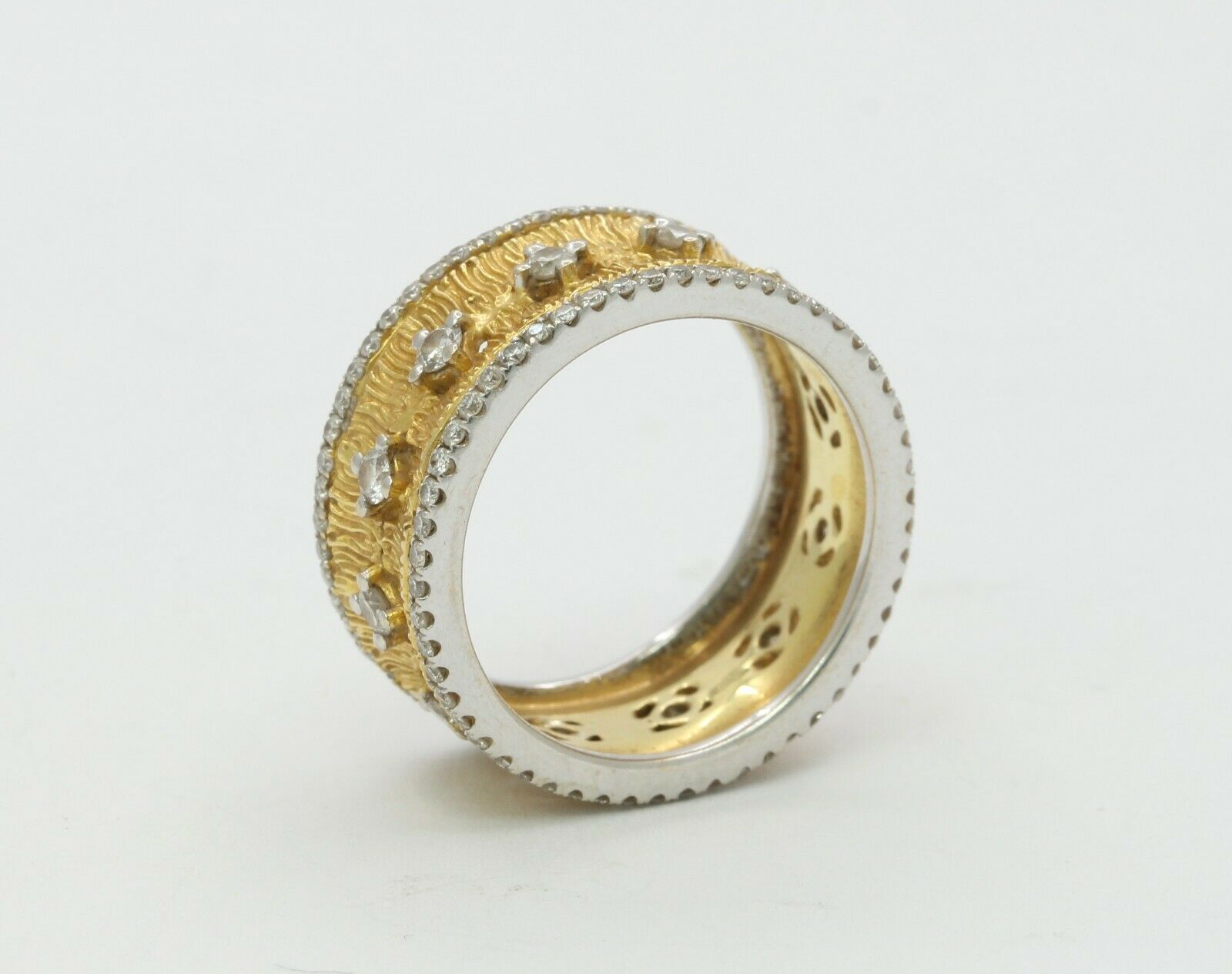 Vintage 9.5MM 18K Yellow Gold Diamond Rustic Band