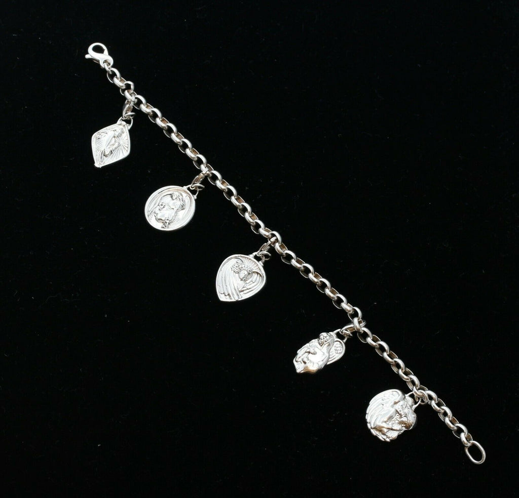 Vintage Sterling Silver Religious Charm Bracelet