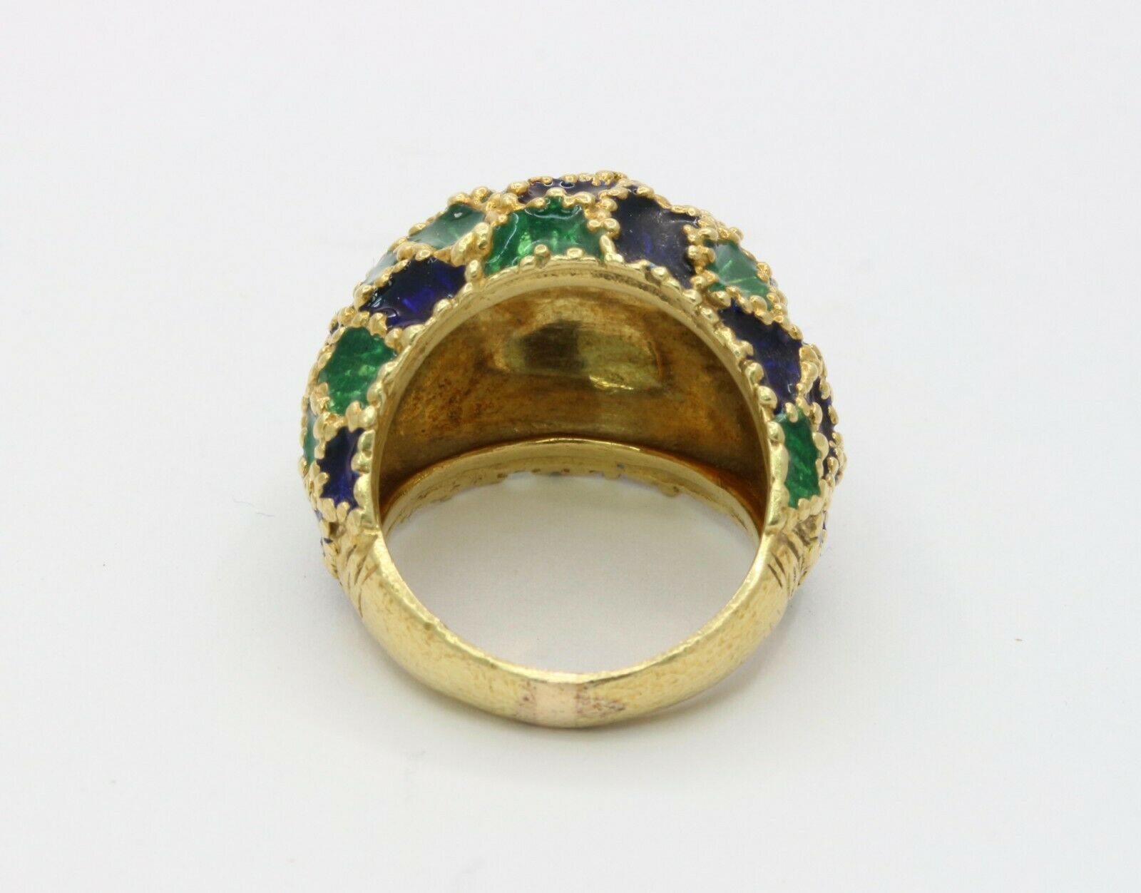Vintage 18K Gold Blue & Green Enamel Dome Ring
