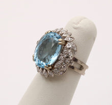 Load image into Gallery viewer, Vintage Blue Topaz Diamonds 14K White Yellow Gold Cocktail Ring
