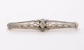 Art Deco Diamond Sapphires 14K White Gold Bar Pin Brooch