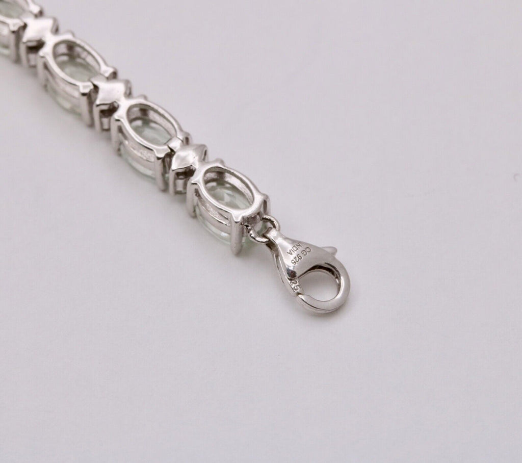 Vintage Green Quartz Sterling Silver Link Bracelet