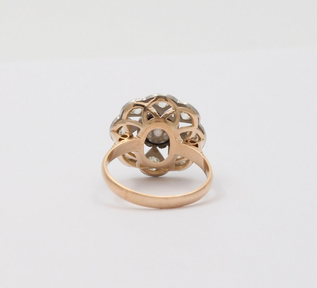 Edwardian Old European Diamonds Natural Pearl Platinum 18K YG Ring