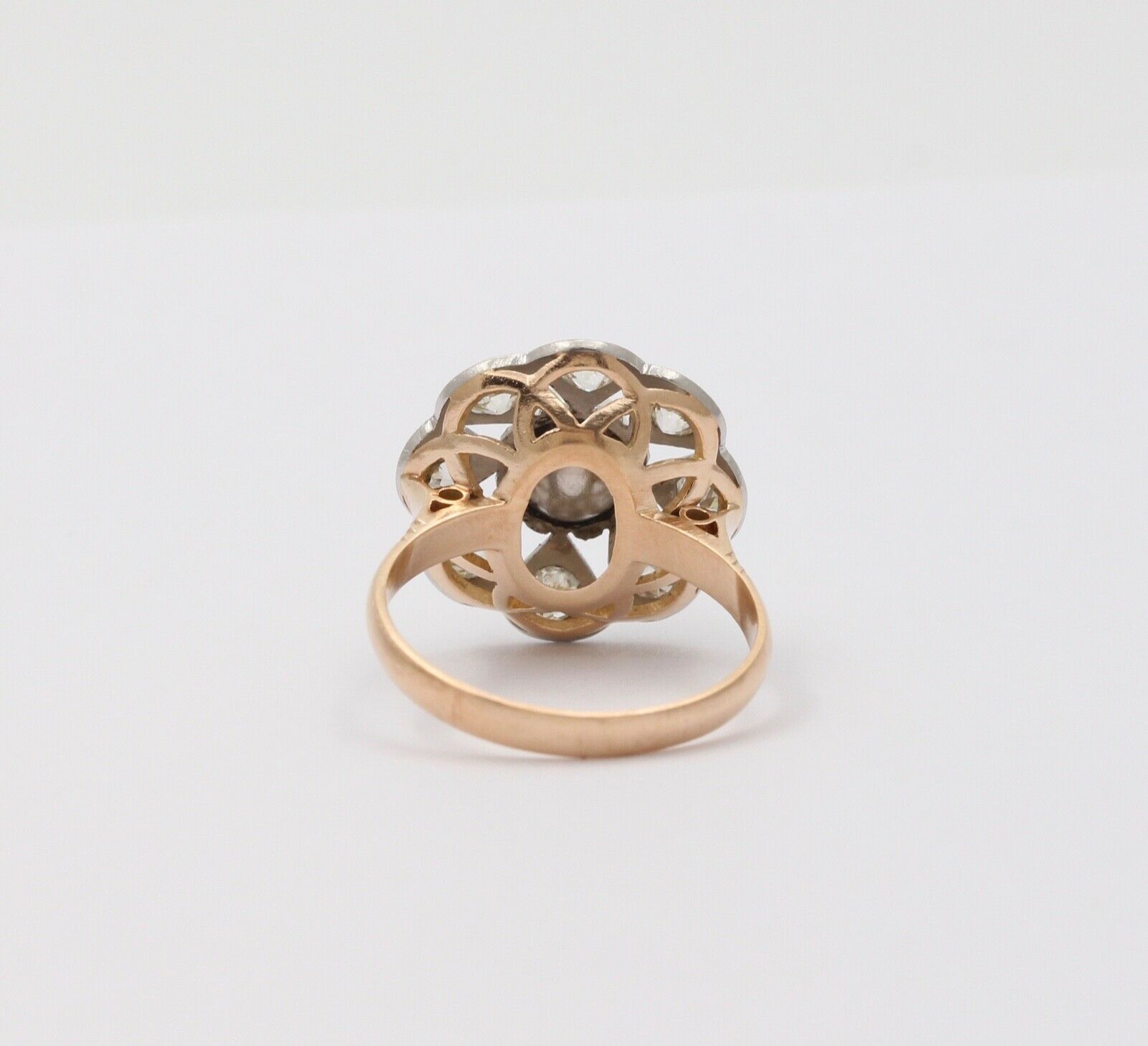 Edwardian Old European Diamonds Natural Pearl Platinum 18K YG Ring