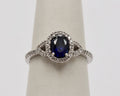 Vintage Cushion Cut Sapphire and Diamond Halo 14K White Gold Ring