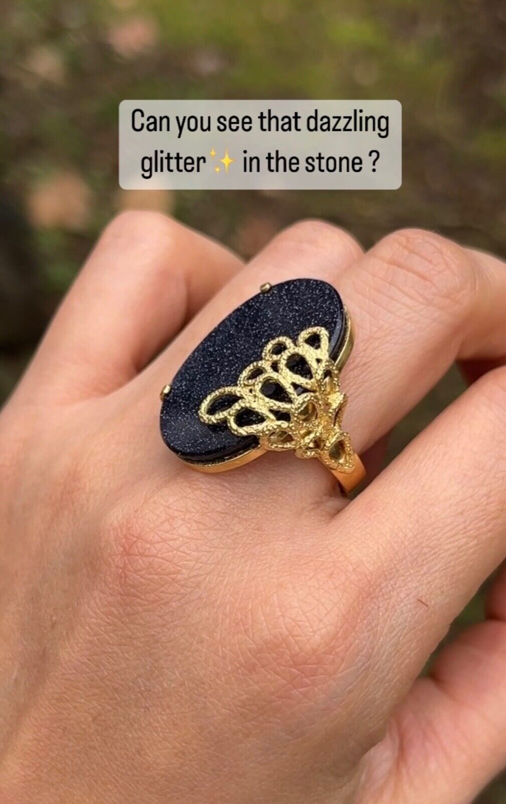 Vintage 18K Yellow Gold Blue Goldstone Statement Ring