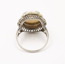 Load image into Gallery viewer, Antique Art Deco 10K White Gold Opal and Pearl Enamel Ring.
