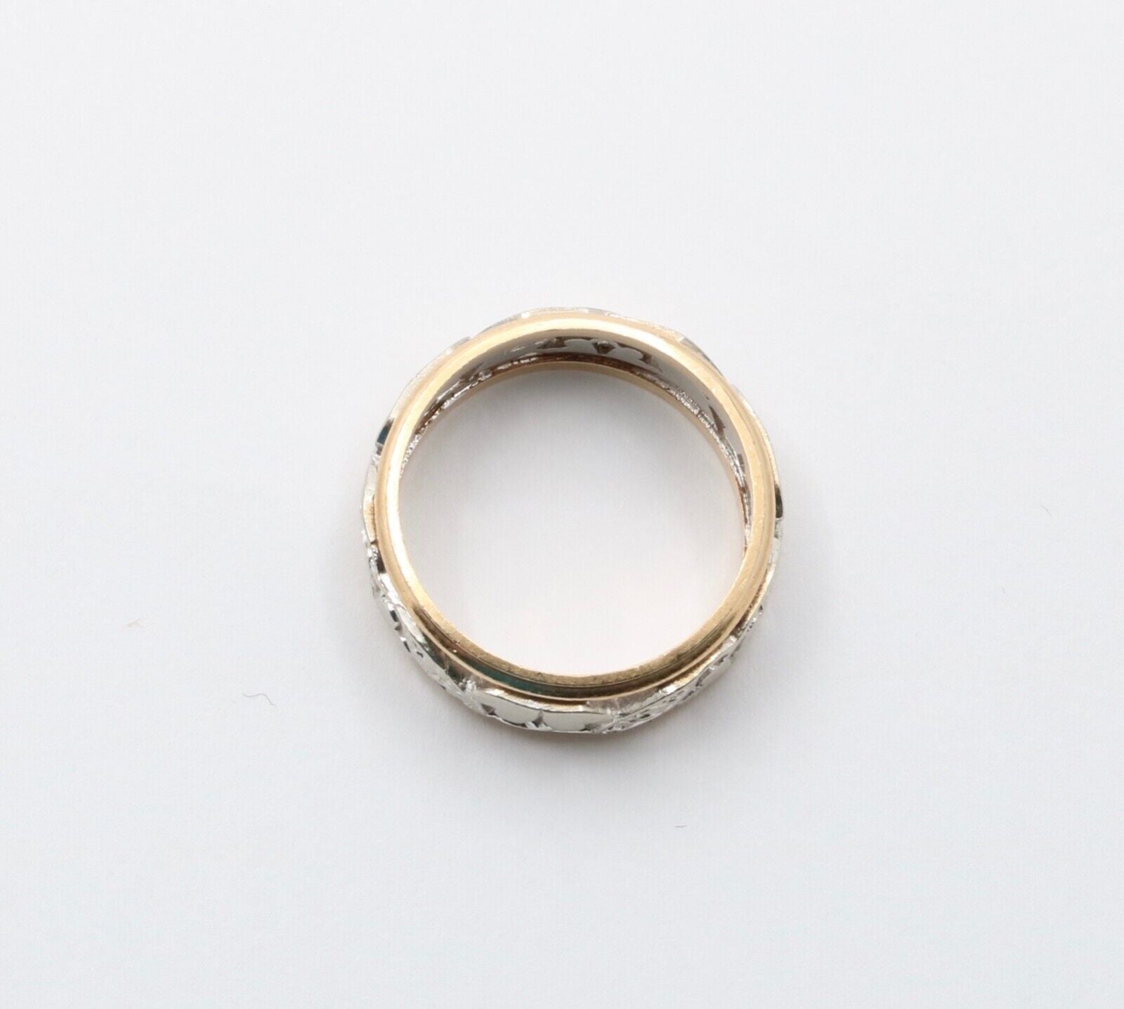 Vintage Heart and Leaves 14K White Yellow Gold Ring Band