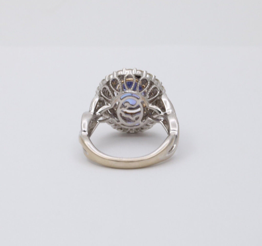 Vintage Tanzanite And Diamond Halo 14K White Gold Ring