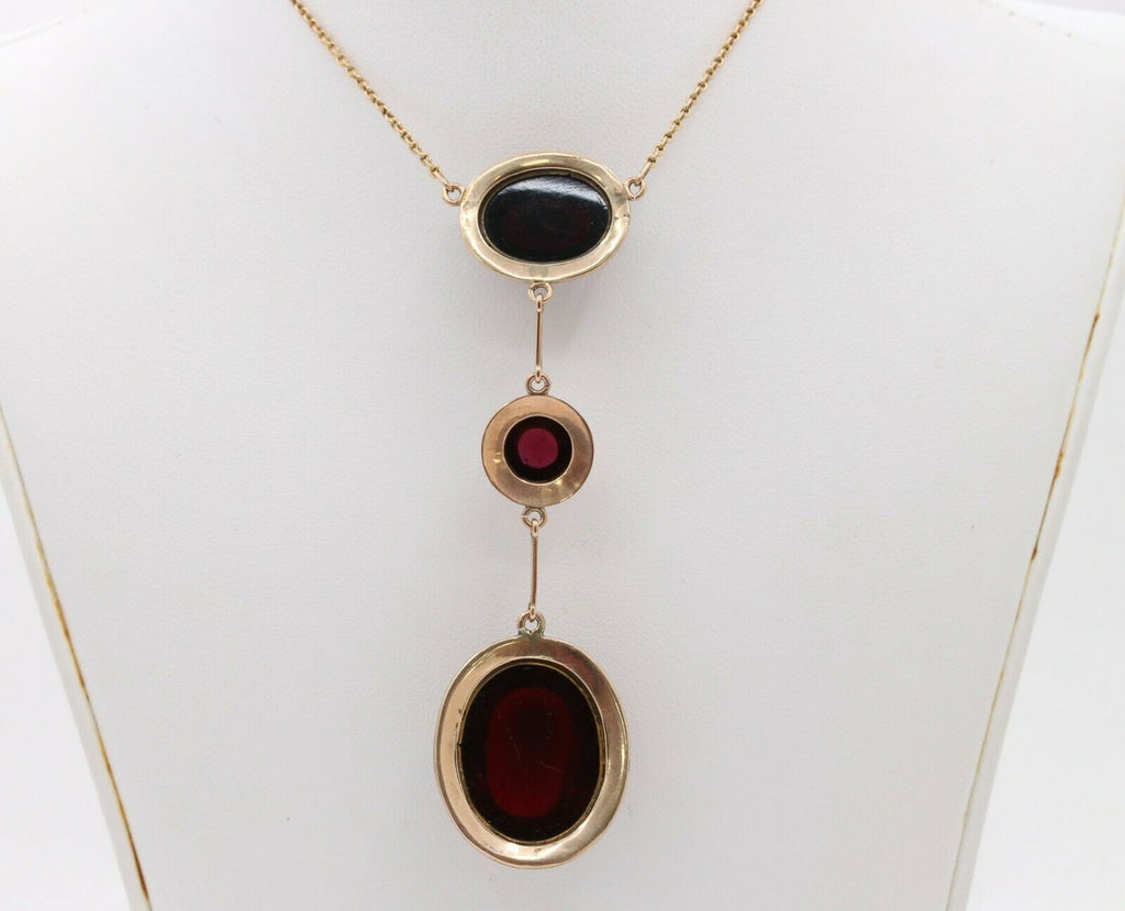 Victorian 9K Rose Gold Garnet Lariat Pendant Necklace