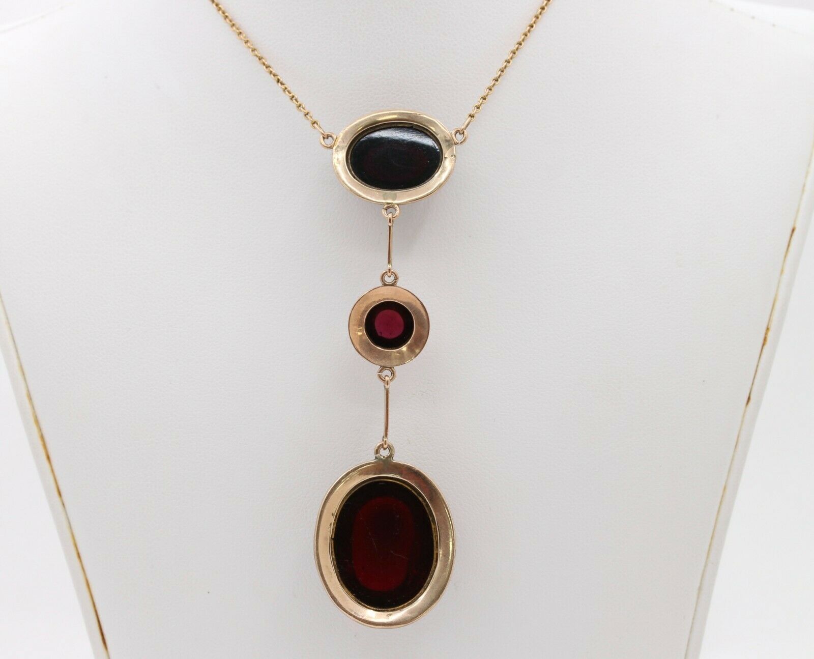 Victorian 9K Rose Gold Garnet Lariat Pendant Necklace