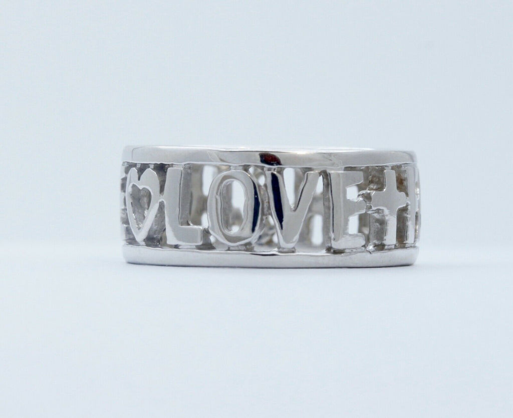 Vintage Love Hope Faith 14K White Gold Ring