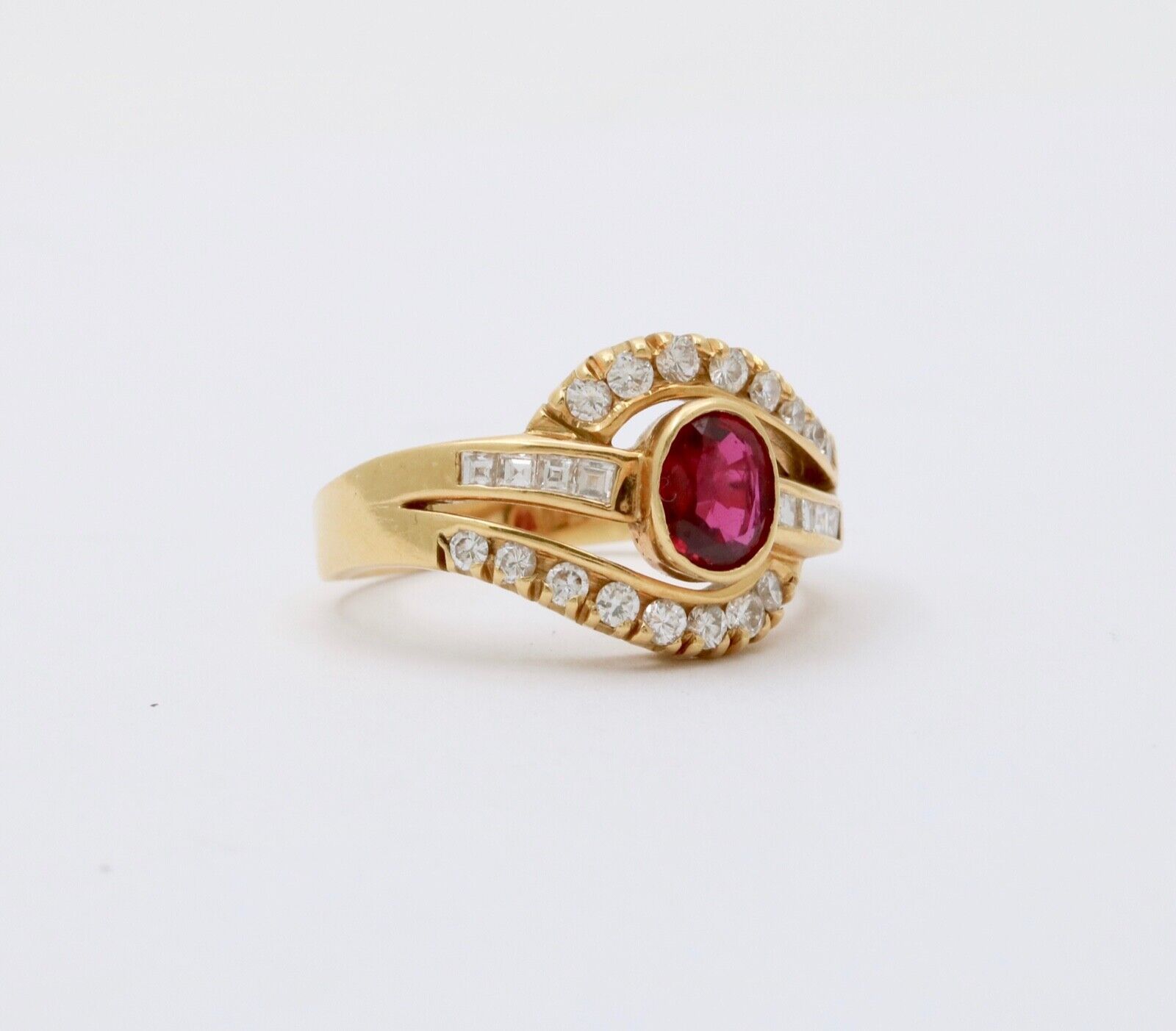 Vintage 18K Yellow Gold Ruby & Diamond Ring, Engagement Ring