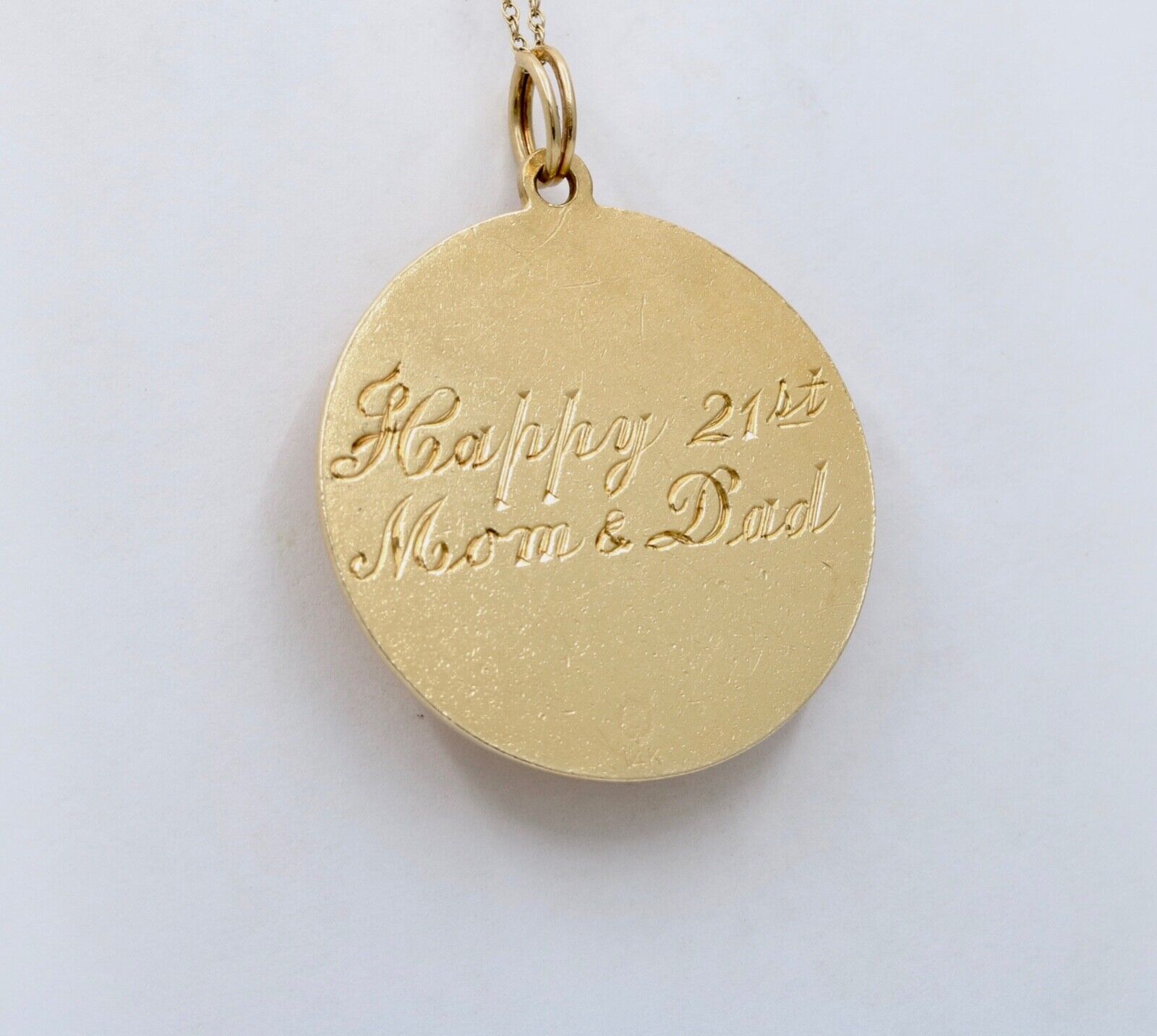 Vintage 14K Yellow Gold Happy Birthday Pendant Rubies Enamel