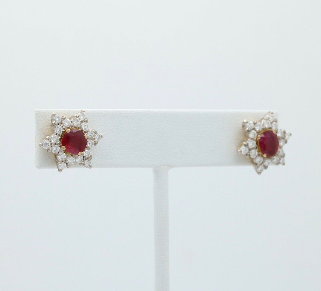 Vintage Star Ruby Diamonds Platinum 18K YG Earrings