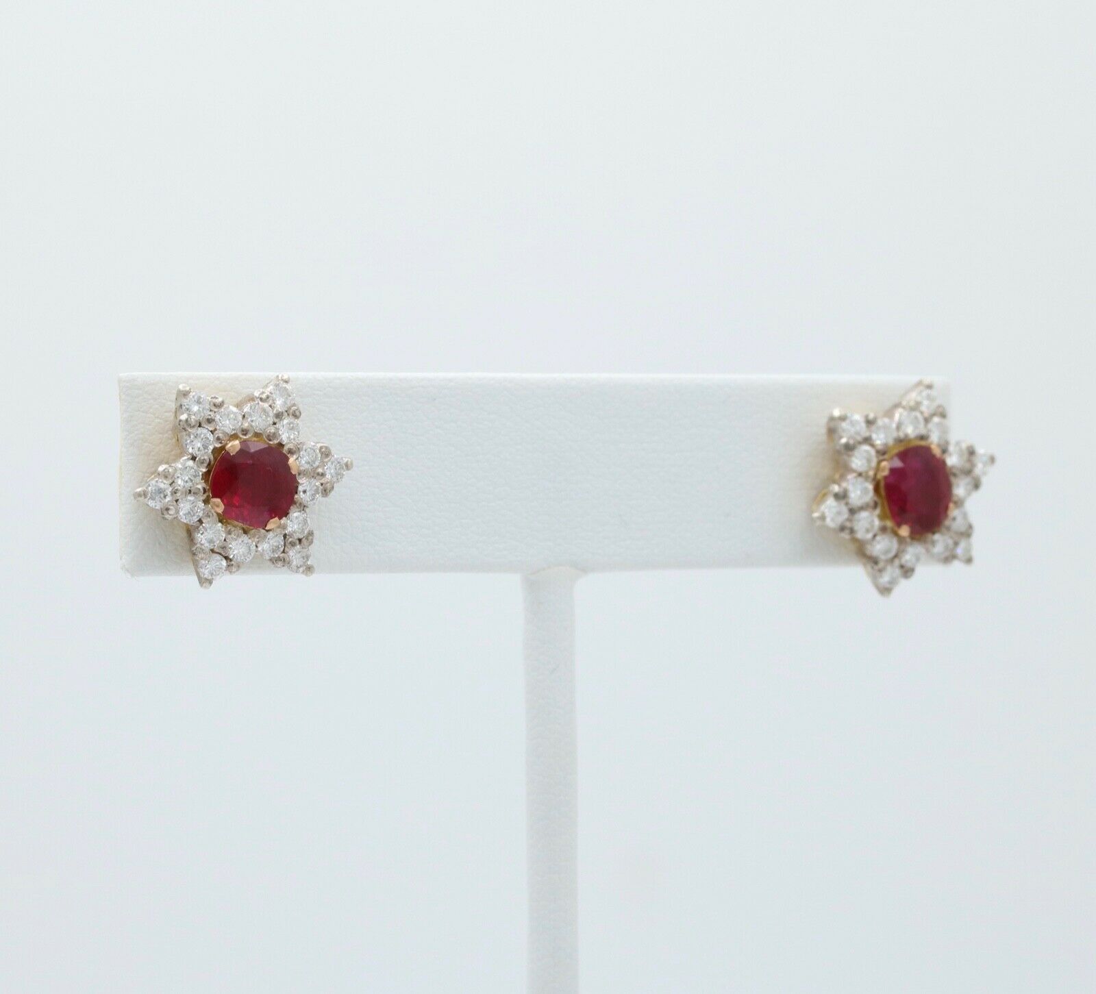 Vintage Star Ruby Diamonds Platinum 18K YG Earrings