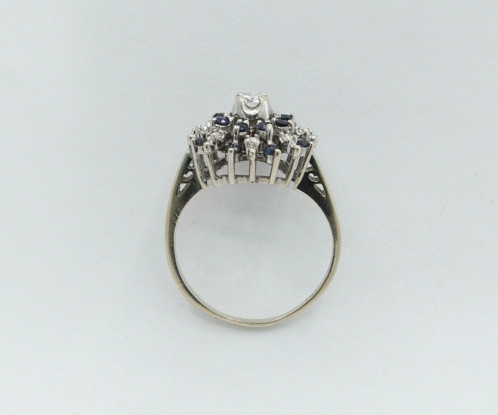 Vintage 14K White Gold Starburst Sapphire Diamond Ring