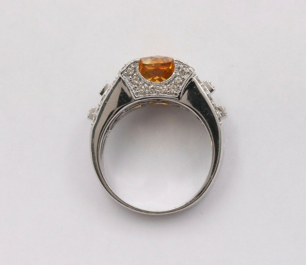 Unique Clover Shape Checkerboard Cut Citrine 14K White Gold Diamond Ring , Engag
