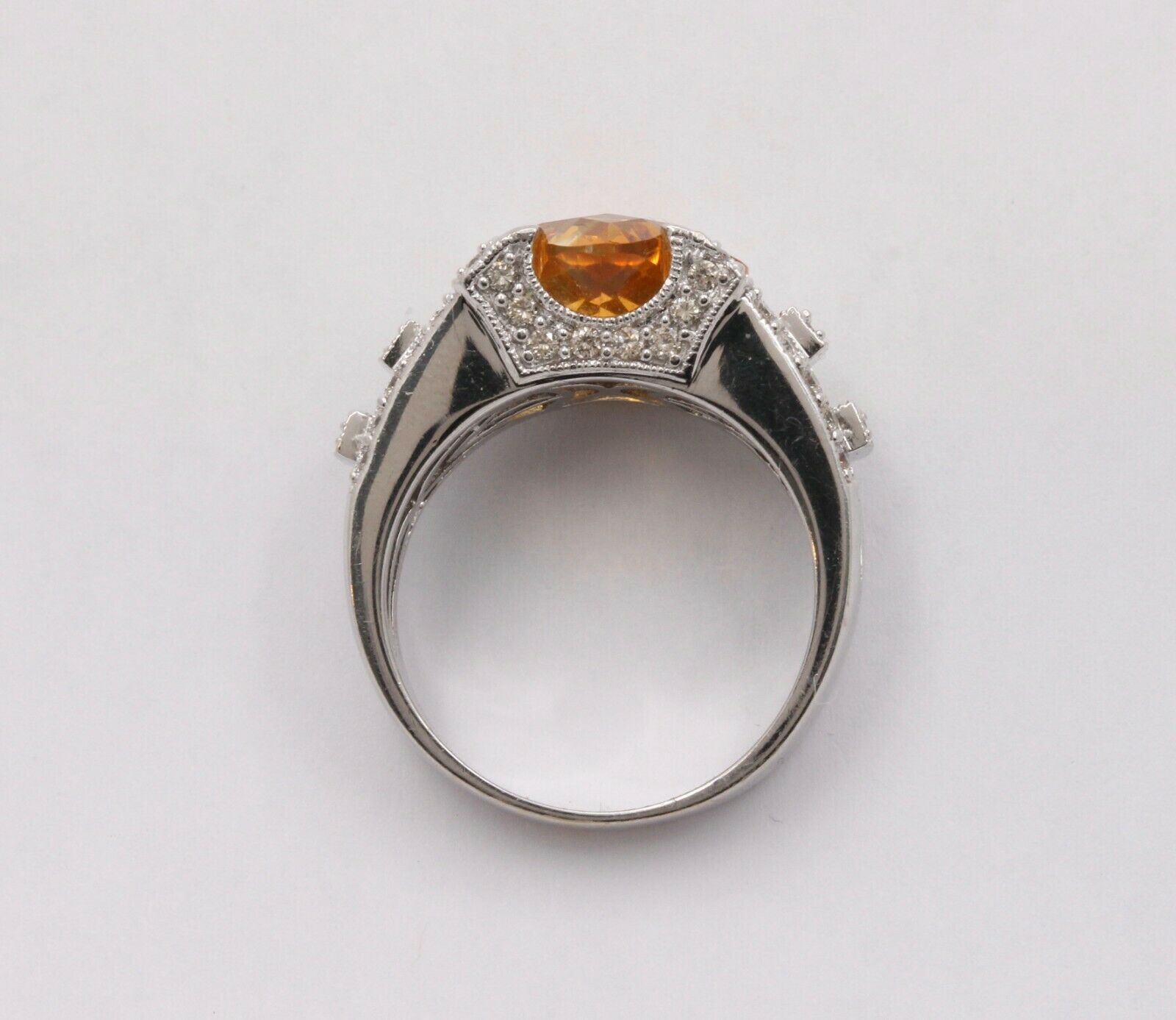 Unique Clover Shape Checkerboard Cut Citrine 14K White Gold Diamond Ring , Engag