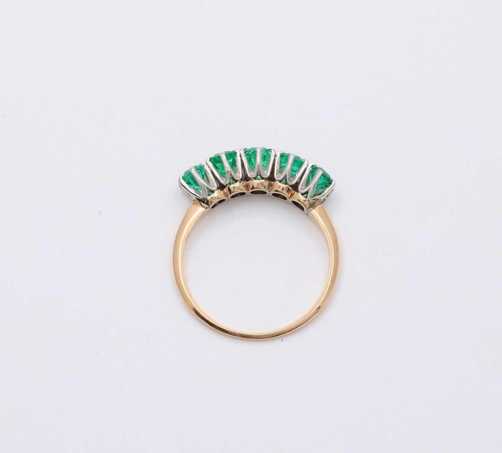 Vintage 14K Yellow Gold Emerald Five Stone Stacking Ring Band,Wedding Band.