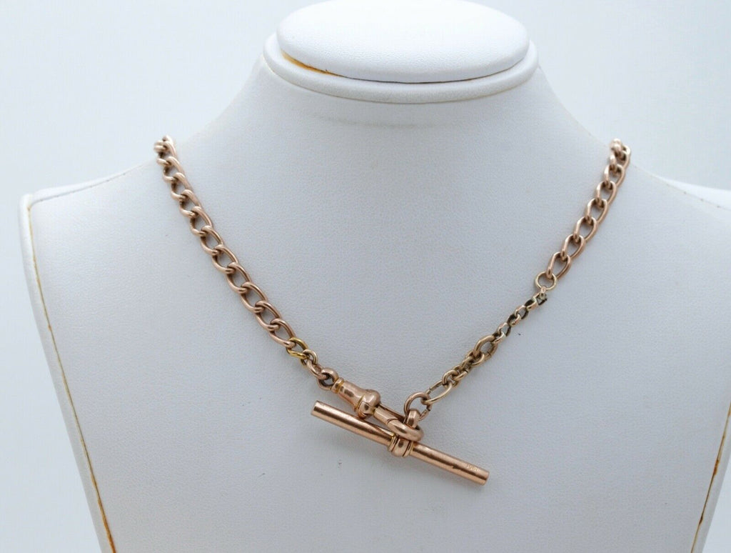 Victorian 14K Rose Gold Watch Chain Dog Clip Clasp T Bar Necklace