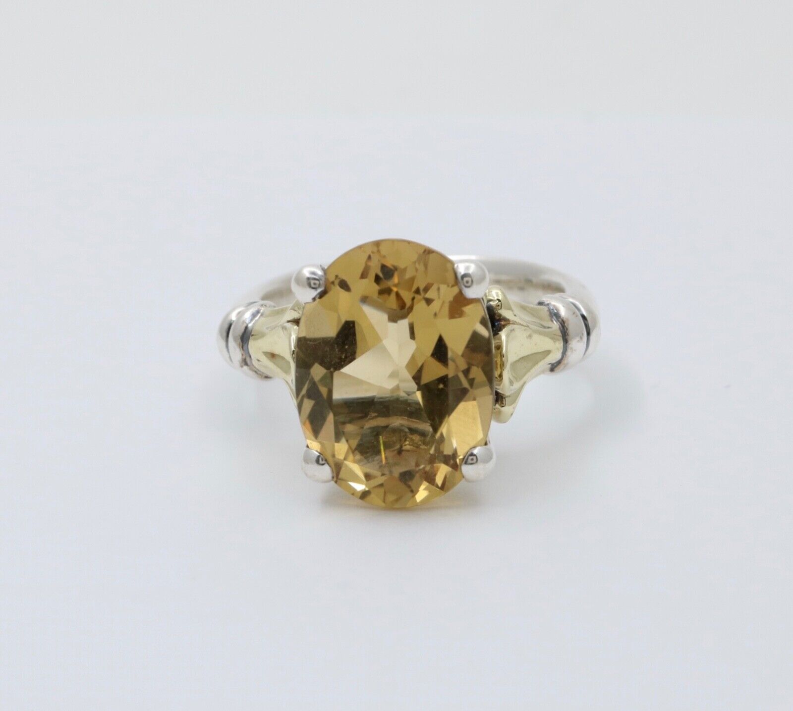 Vintage Yellow Quartz 18K Yellow Gold 925 Silver Ring