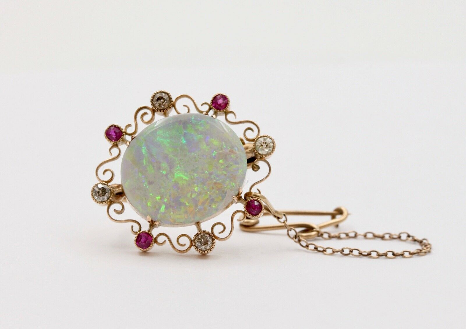 Adorable Edwardian Floral Design Opal 14K Gold Brooch pin