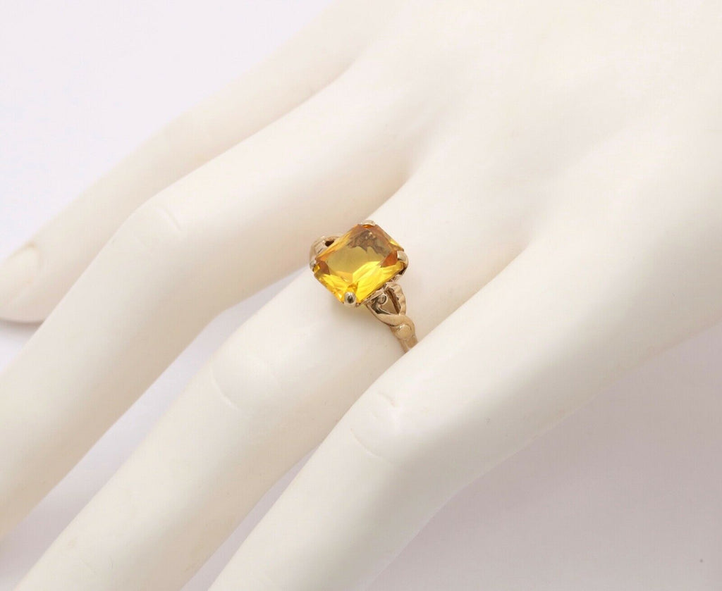 Vintage 14K Yellow Gold Synthetic Citrine Split Shank Ring Band