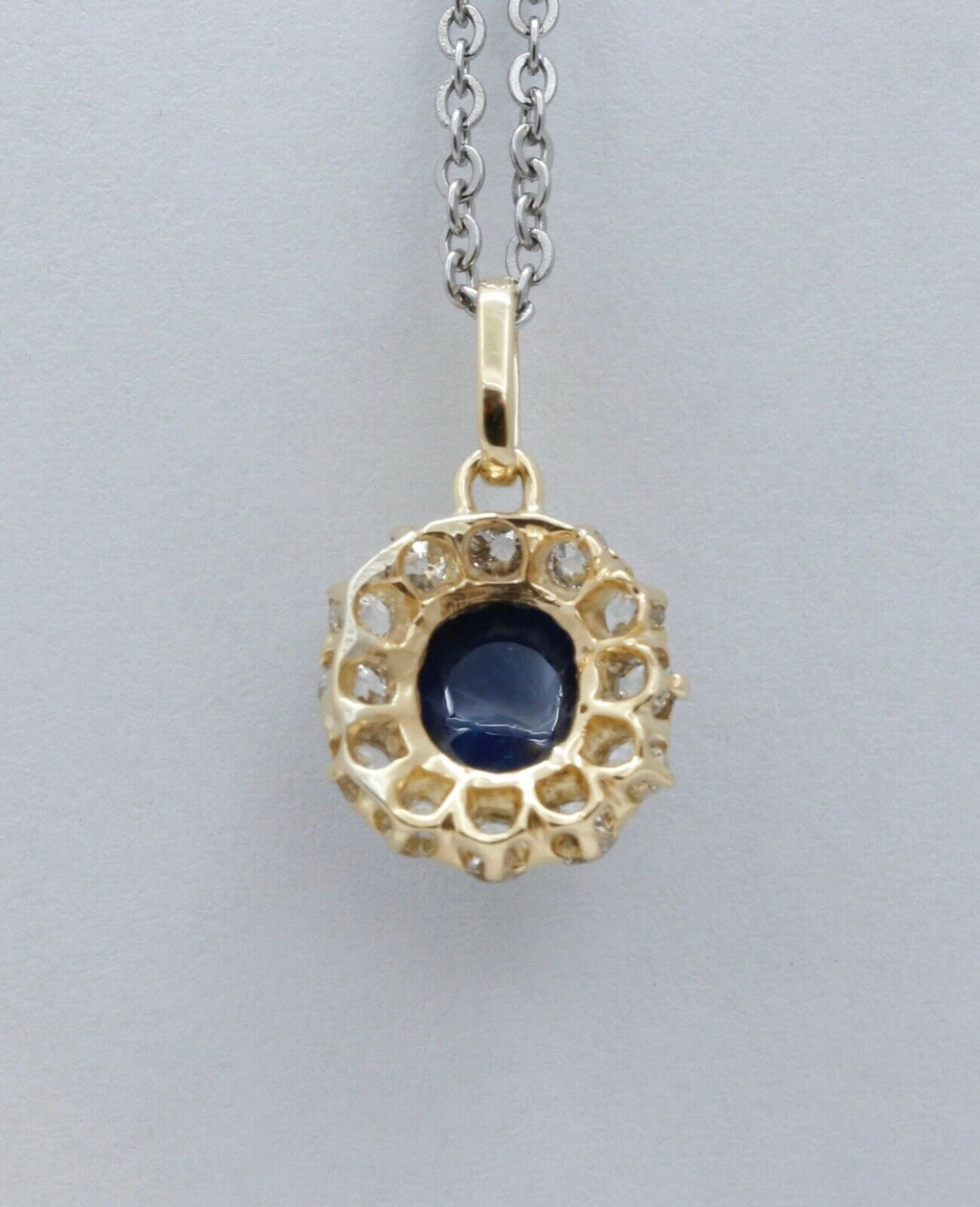 Victorian Cabochon Sapphire Old European Cut Diamonds 14K Yellow Gold Pendant