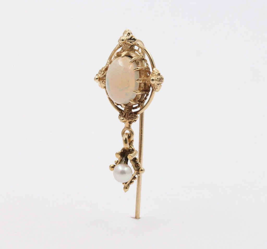 Vintage 14K Yellow Gold Opal Pearl Stick Pin
