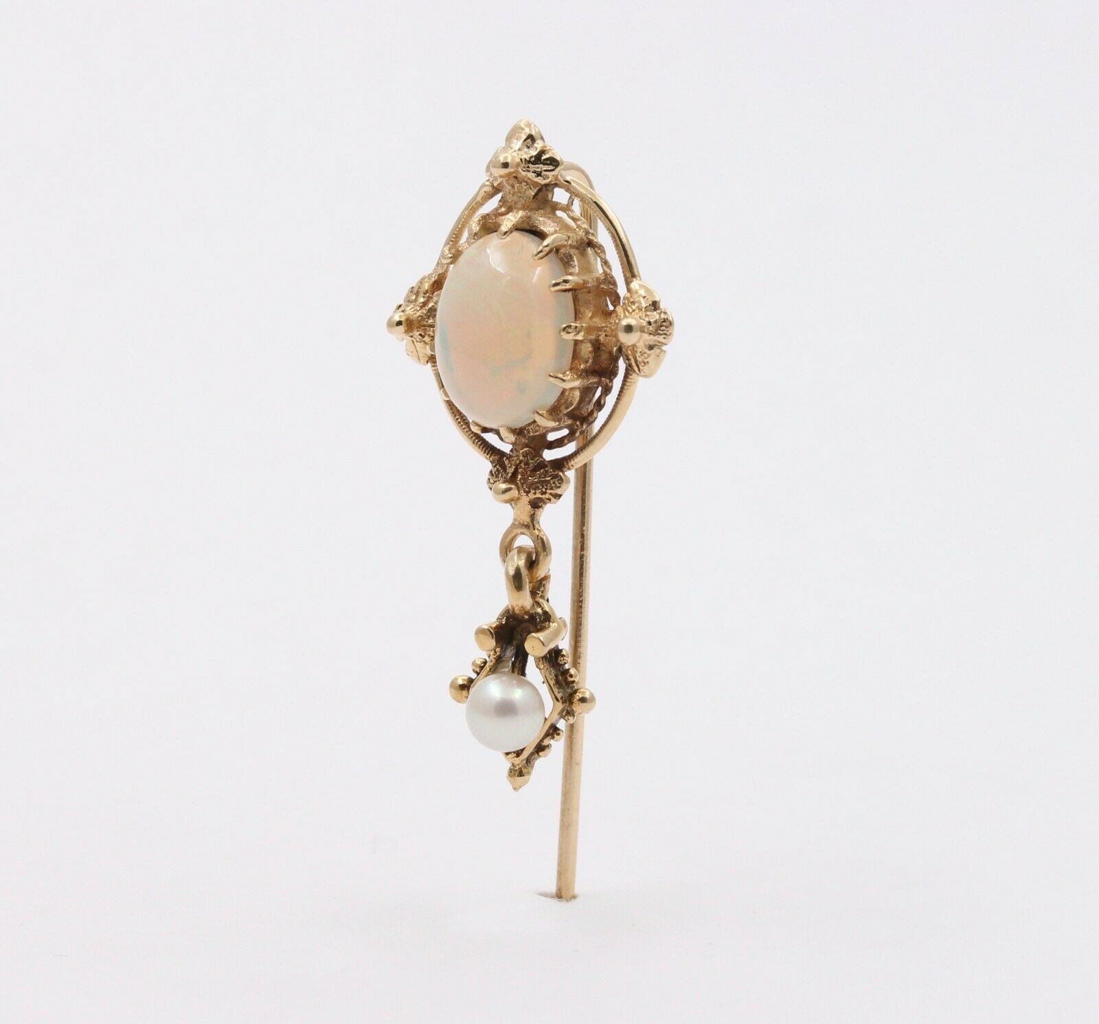 Vintage 14K Yellow Gold Opal Pearl Stick Pin