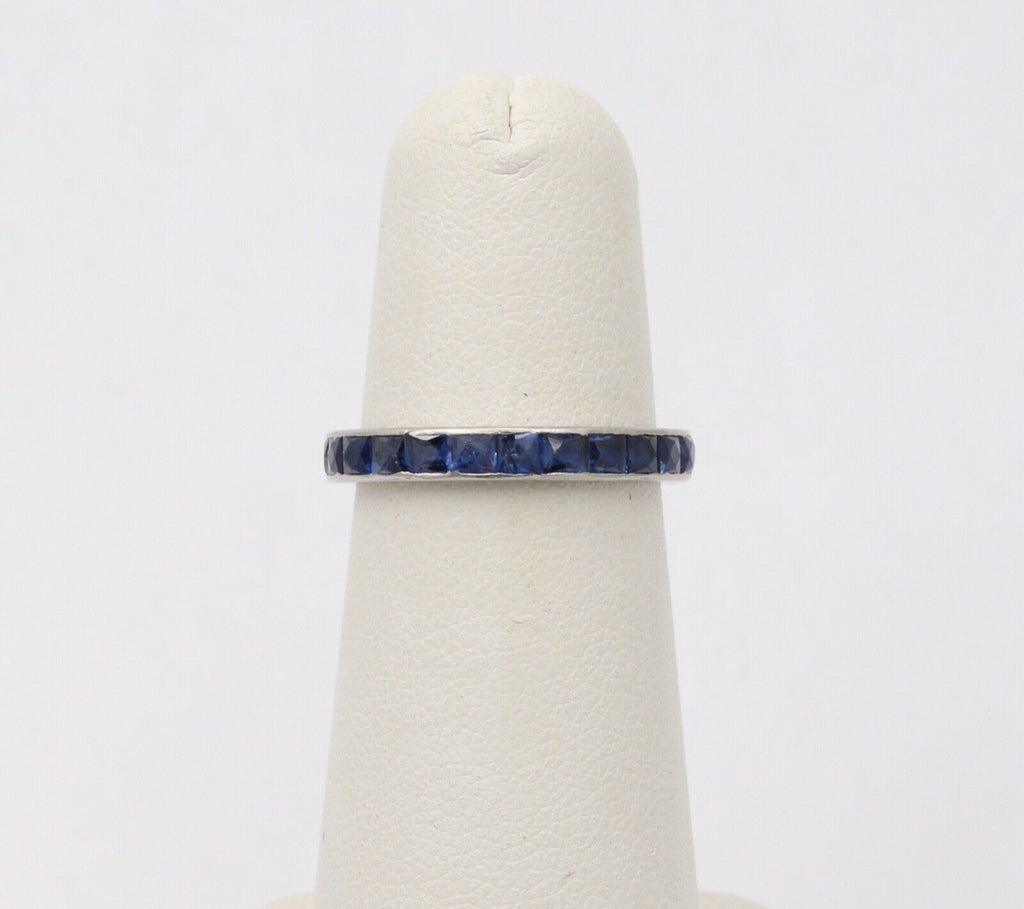 Vintage Platinum French Cut Sapphires Eternity Band