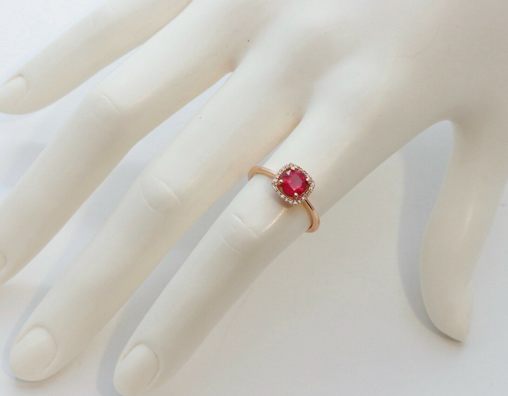 Lovely Ruby Diamonds 14K Rose Gold Halo Cocktail Ring