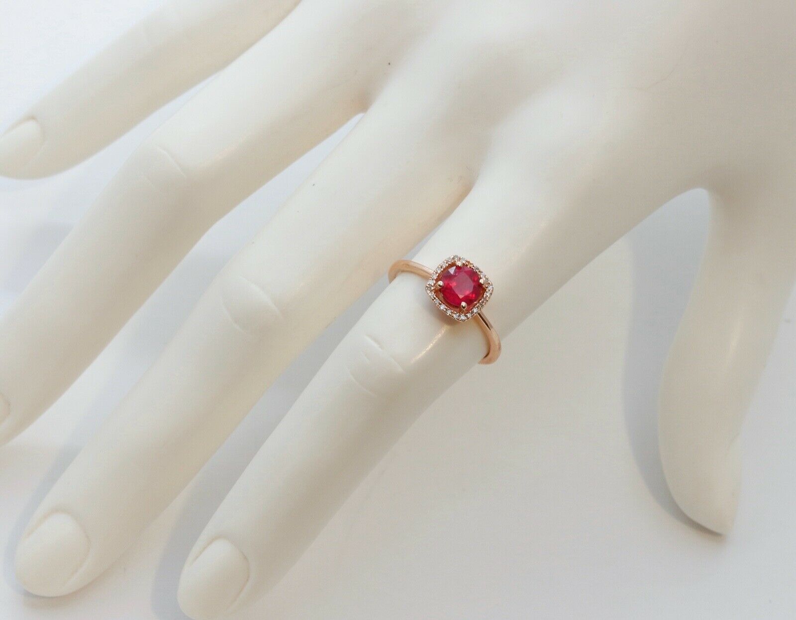 Lovely Ruby Diamonds 14K Rose Gold Halo Cocktail Ring