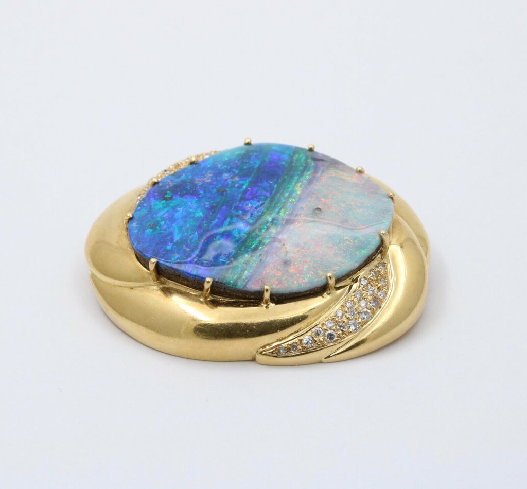 Ocean and Sky Boulder Opal Diamonds 18K Yellow Gold Pendant