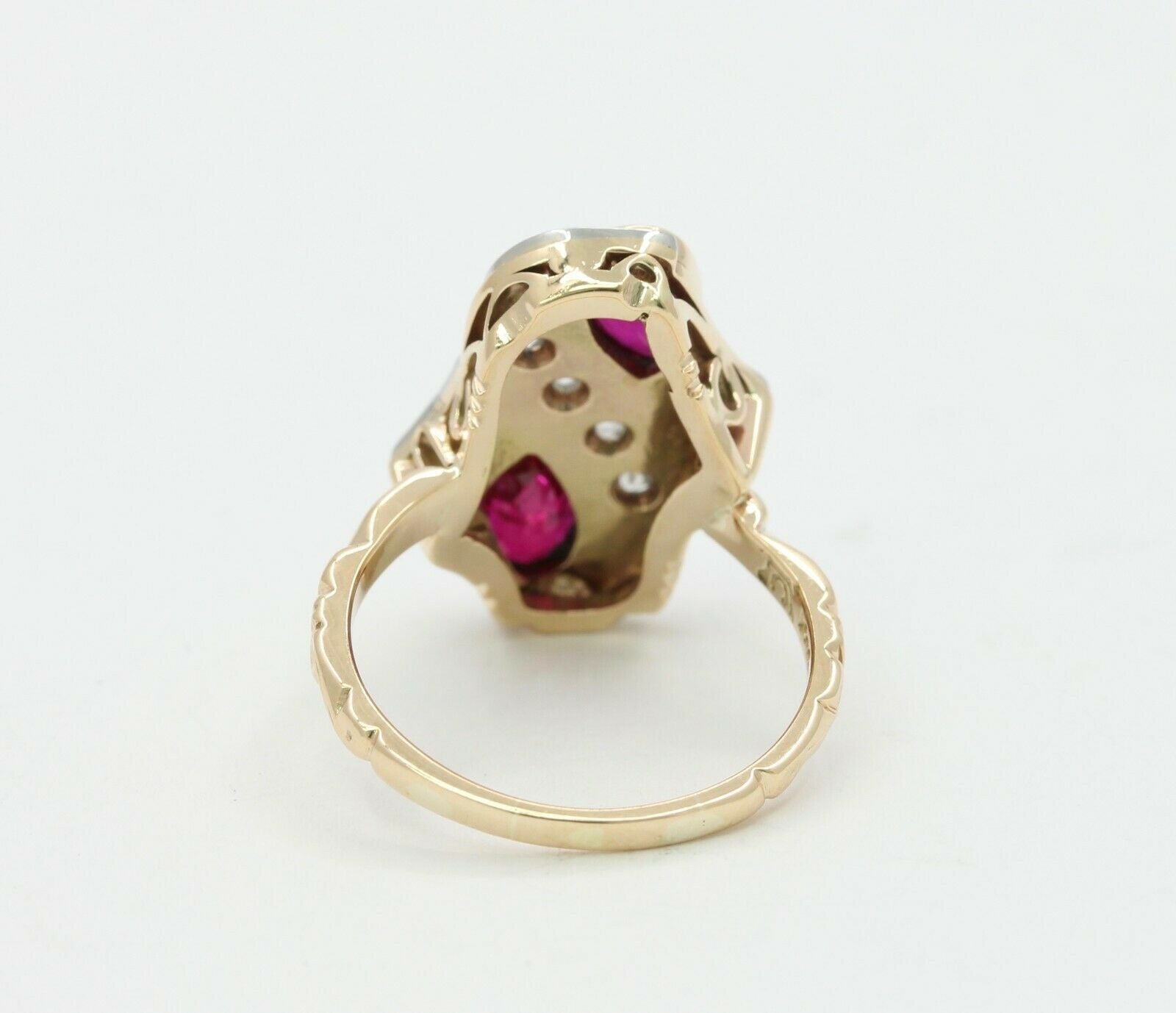 Vintage 14/18K Yellow Gold Ruby Diamond Yin Yang Style Ring