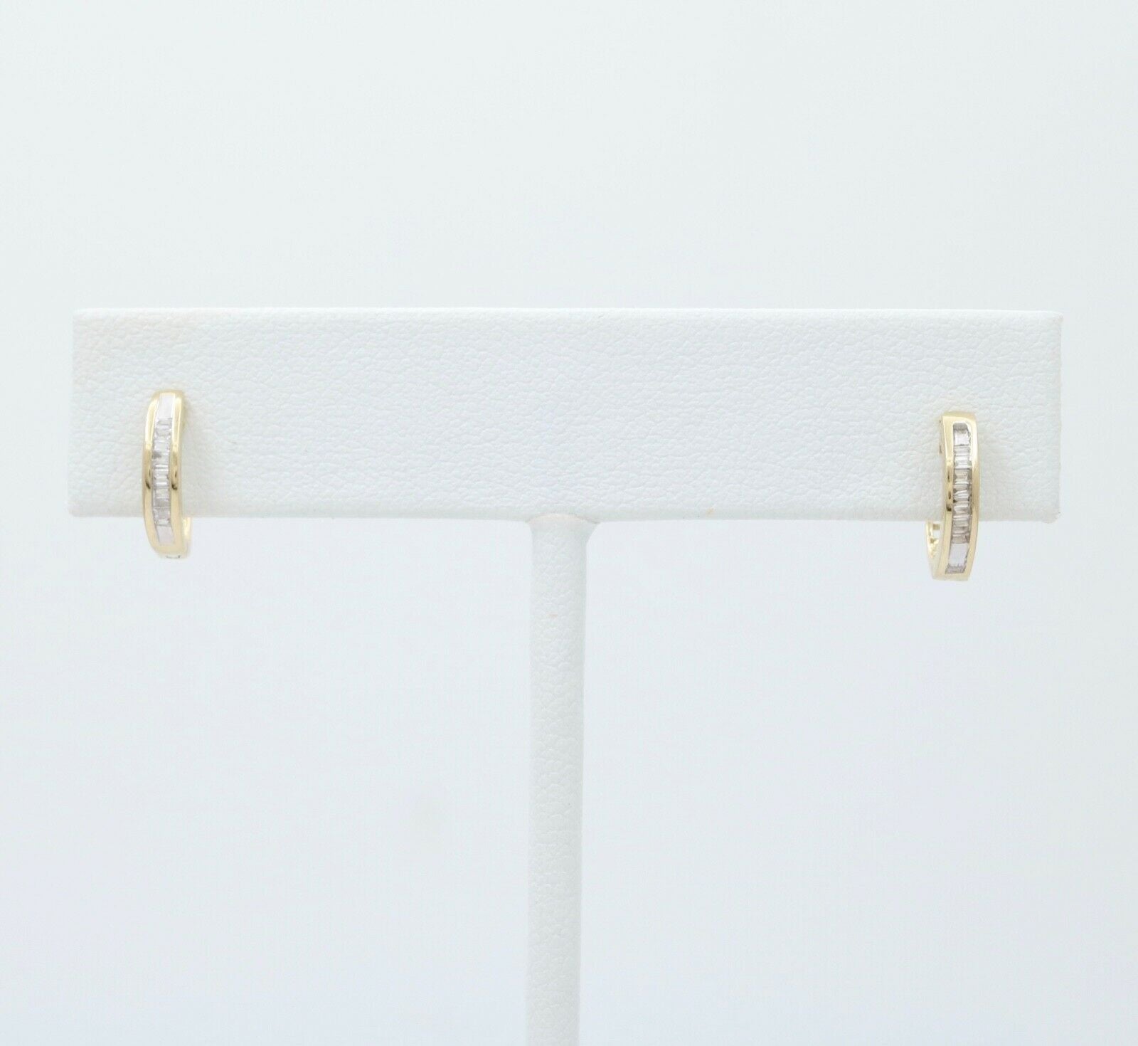 Cute Vintage Huggie Baguette Diamonds 10K Yellow White Gold Earrings